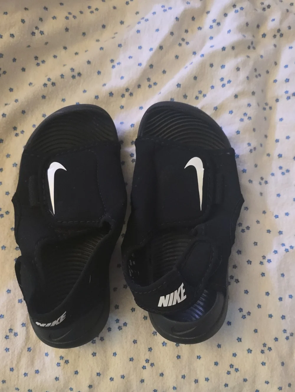 Nike Kids Black Sandals with White Swoosh